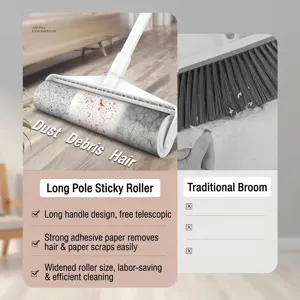Rouleau anti-peluches télescopique à long manche pour sols, poils d'animaux et tapis