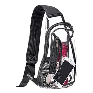 Bolso Bandolera Impermeable de PVC Transparente Unisex Bolso de Pecho para Deportes Estadio Gimnasio con Bolsillo de Malla