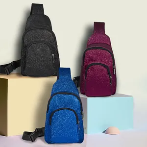 Glitter Sling Bag For Men Women PVC Shimmering Multi-Pocket Sports Crossbody Bag Casual Versatile Outdoor Chest Bag