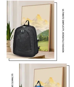 Side view of a black glitter backpack featuring high capacity and minimalist style.