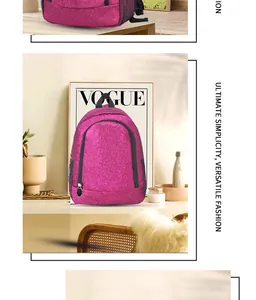 Detail view of the pink glitter backpack in a stylish indoor lifestyle setting