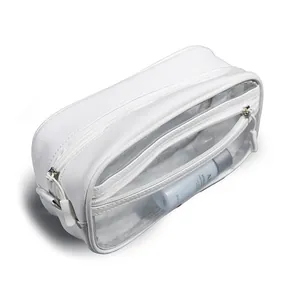Vista detallada del neceser de PVC blanco impermeable para almacenamiento de viaje
