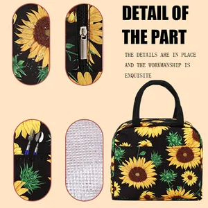 Sac à déjeuner isotherme à motif tournesol avec tissu imperméable et doublure en aluminium