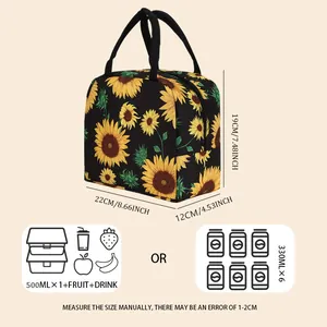 Détails de taille et capacité du sac repas isotherme avec imprimé fleurs de tournesol
