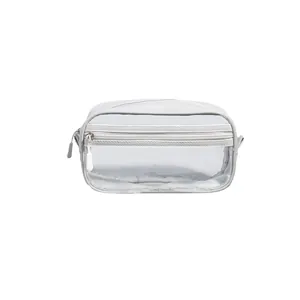 Neceser de PVC transparente con cremallera blanca para organización de viajes y aseo