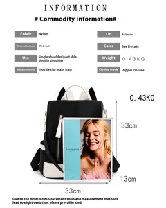 Guida alle taglie e specifiche tecniche per questo zaino color-block bianco e nero.