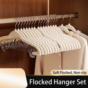 Antislip Gevlokte Kledinghanger Met Verstelbare Metalen Clips Ruimtebesparend Broekenrek Naadloze Kleding Organizer Voor Rokken En Pantalons