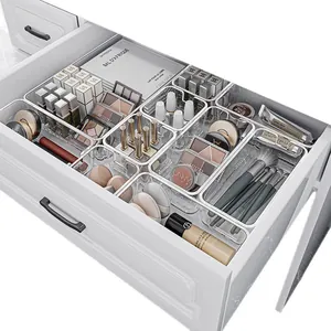 Organisateurs de tiroir en acrylique transparent pour maquillage et bureau.
