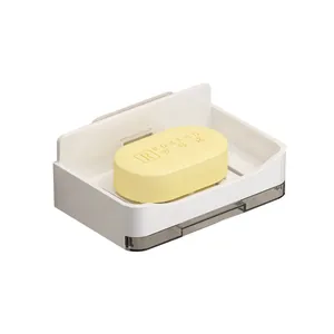 Wandmontierte minimalistische weiße Seifenschale mit Abtropfschale für die Dusche