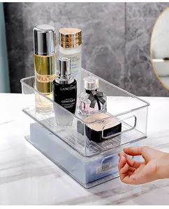 Vista detallada del organizador apilable de acrílico transparente para productos de cosmética