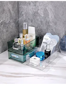 Vista detallada de cajas de almacenamiento apilables de acrílico para cosméticos