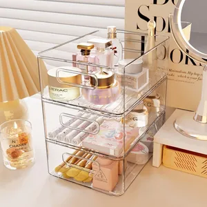 Caja Organizadora Transparente PET de Mascarillas Faciales Contenedor de Almacenamiento de Cosméticos Apilable Con Asas