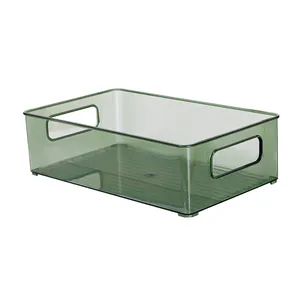 Caja de almacenamiento rectangular de acrílico verde transparente con asas cómodas