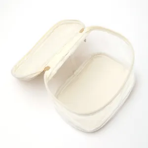 Detail view of large capacity transparent PVC cosmetic bag showing interior storage space