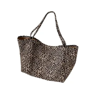 Stylish large capacity leopard print canvas tote bag for women with comfortable shoulder straps