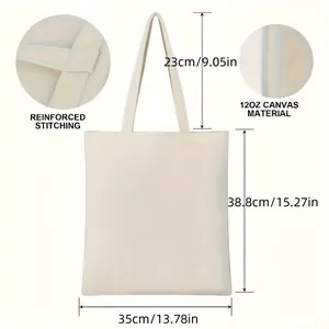 Especificaciones de tamaño detalladas para bolsa de lona de 12oz con dimensiones y costuras
