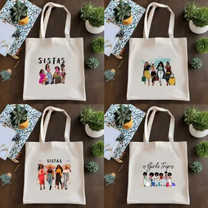 Juego de bolsos tote de lona estampada con ilustraciones de mujeres