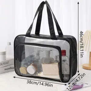 Large capacity transparent toiletry bag with dimension markings 38x12x46cm for travel