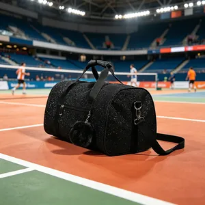 Glitter Yoga Dance Bag For Women Men Sparkly Sports Duffel Bag With Pom Pom Decor Portable Waterproof Travel Storage Bag