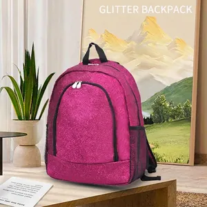 Stylish sparkling pink glitter backpack for travel and school with large capacity