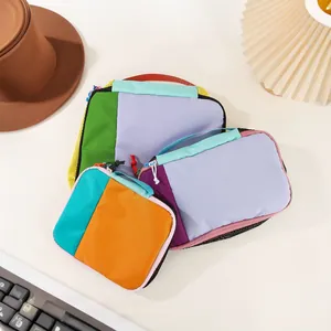 Nylon Waterproof Dopamine Color Makeup Bag 3-Piece Set Travel Portable Toiletry Organizer Pouch Bag For Women Cosmetic Storage