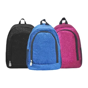 Glittery high-capacity backpacks in black, blue, and pink for travel and students