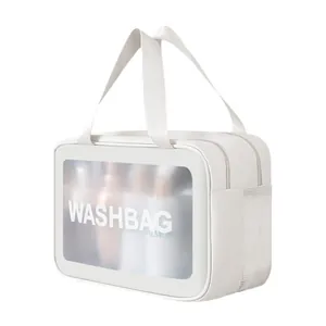 Minimalist white double-layer waterproof toiletry washbag