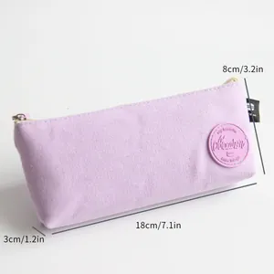 Lilac Morandi canvas pencil case showing product dimensions 18x8x3cm for students