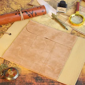 Astuccio per penne arrotolabile in pelle PU marrone vintage con più scomparti.