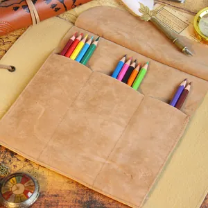 Astuccio portapenne a rotolo in pelle PU stile mappa del tesoro vintage scamosciata
