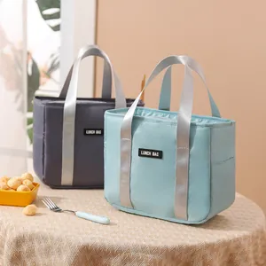 Minimalistische isolierte tragbare Lunchpakete in Blau und Grau mit Silbergriffen