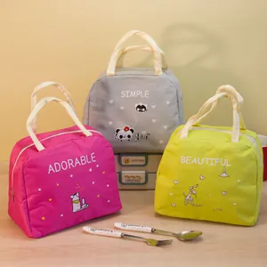 Set di tre borse termiche colorate con cartoni animati carini e slogan in inglese