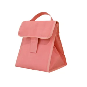 Portable pink insulated lunch bag made of oxford cloth with secure velcro closure