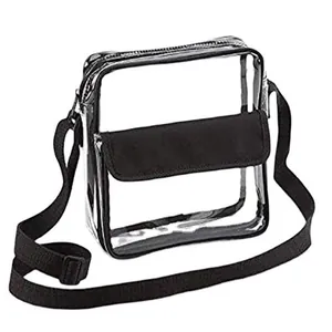 Borsa a tracolla trasparente in PVC approvata per stadio con tracolla nera regolabile
