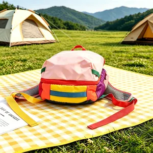 Vibrant colorful dopamine patchwork nylon backpack for outdoor camping and travel
