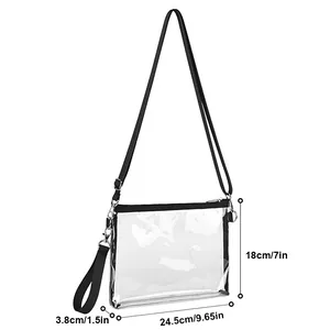 Detailed dimension diagram of the clear PVC crossbody bag in inches and centimeters
