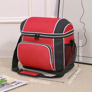 Large Capacity Outdoor Picnic Cooler Bag Portable Insulated Thermal Lunch Bag Color Block Oxford Cloth Shoulder Bag For Camping Travel