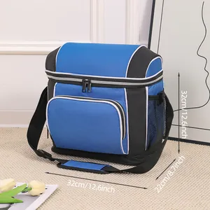Large blue and black insulated outdoor picnic cooler bag with 32x22x32cm dimensions.