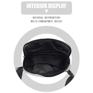 Detailed interior view of the glitter crossbody bag showing multi-compartment design