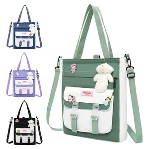 Bolsa de Tutoría de Lona Impermeable para Niños Bolso de Mano Multifunción para Estudiantes Bandolera para Niños Niñas Con Colgante de Oso