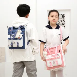 Bolsa de lona multifuncional para niños en rosa y azul marino para la escuela diaria