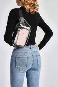 Close-up of a transparent PVC waterproof waist bag for outdoor sports and travel use