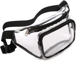 Detailed view of waterproof transparent PVC fanny pack with black zipper closure