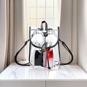 Fashion Clear PVC Backpack Waterproof Transparent Stadium Approved Bag Large Capacity Casual Travel Backpack With Metal Lock