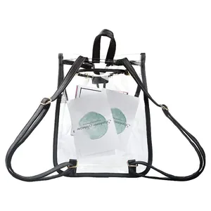 Large capacity clear PVC backpack with black trim and adjustable straps for travel