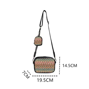 Detailed dimensions for the woven crossbody bag with zigzag pattern showing 19.5x14.5x7cm