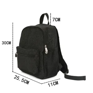 Schwarzer Glitzer-Rucksack mit Maßen 30 cm Höhe 25,5 cm Breite für Schüler und Alltag
