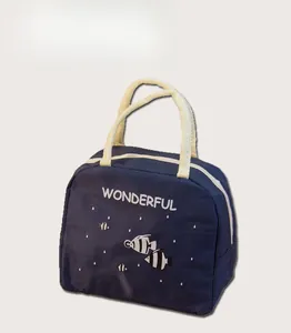 Borsa termica per il pranzo blu navy con pesci cartoni animati e scritta 'WONDERFUL'