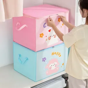 Large cartoon non-woven storage bags with double zippers for storing clothes and quilts
