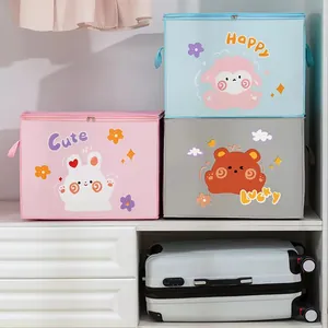 Set of three large stackable non-woven fabric storage bags with cute animal prints